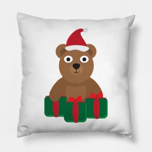 Cute Cartoon Bear with Santa Hat and Green Red Gifts Pillow