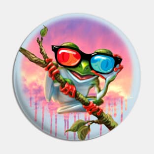 Cute Tree Froggy with 3D Glasses Hanging Out Pin