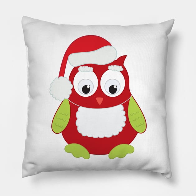 Owl in Santa Hat and Apron Pillow by painteddreamsdesigns