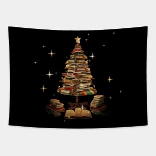 Christmas Library Tree Lights For Librarian And Book Lover Tapestry