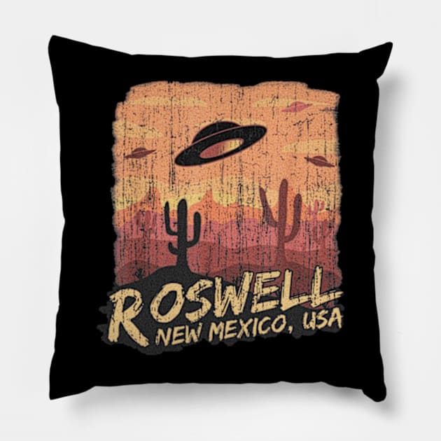 Roswell new mexico 1947 ufo beam flying saucer abduction Pillow by Miscarkartos