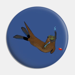 Otter playing underwater hockey Pin