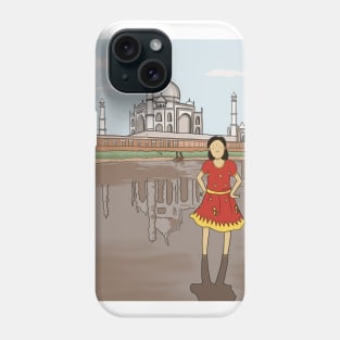 The Taj Mahal in India: girl standing in Yamuna river Phone Case