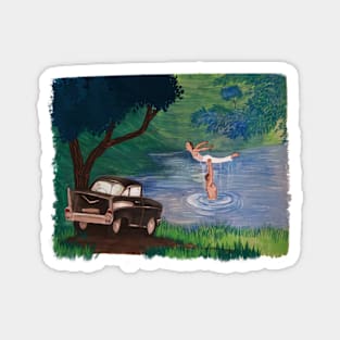 Iconic Dirty Dancing Lake Lift Scene Illustration Magnet