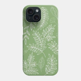 Botanical Line Drawn Leaves Pattern Green Phone Case