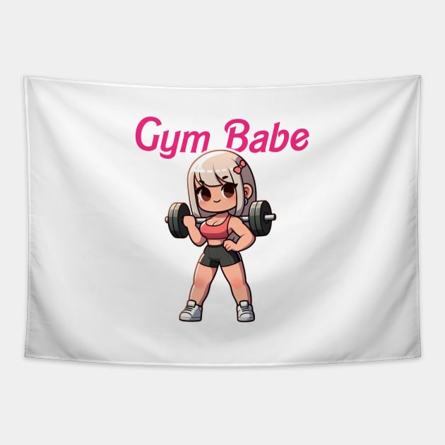 Cute Muscular Barbell Gym Babe Girl | Japanese Anime Illustration Tapestry by PawaPotto