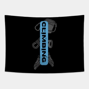 climbing with rock climbing equipment blue Tapestry