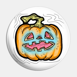 Scary Halloween pumpkin monster face head. Pin