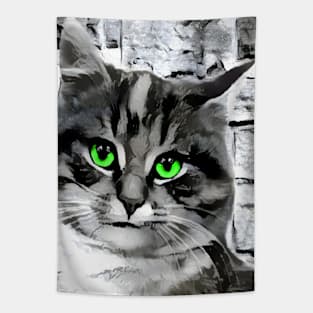 Cat Black and White Spray Paint Wall Tapestry