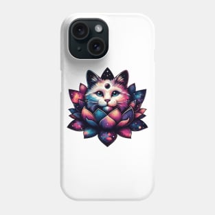 Colorful Cosmic Cat in Lotus Flower Phone Case