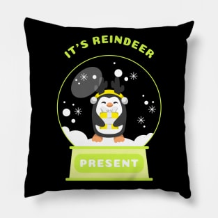 It Is Reindeer Present Penguin (Yellow) Pillow