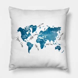 world map blue #map #worldmap Pillow