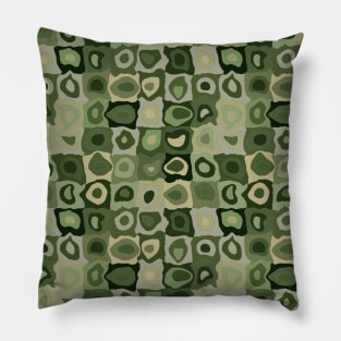 Jungle Rainforest  - Retro Geometric Wobbly Square Grid Pattern Pillow