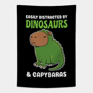 Easily Distracted by Dinosaurs and Capybaras Cartoon Tapestry