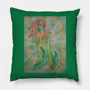 retro picture posing lady in abstract colour blocks Pillow