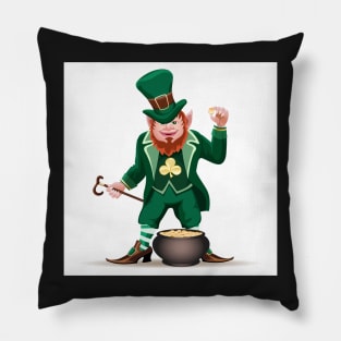 Joyful  leprechaun with a cauldron Pillow