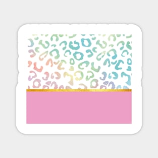 Pink rainbow leopard print, golden lining Magnet