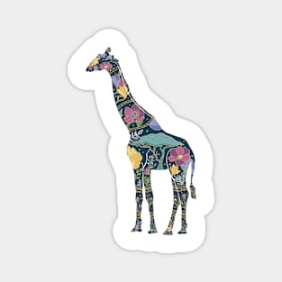 Floral Giraffe Silhouette - Blue and Gold Magnet