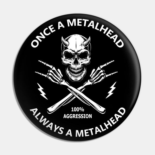 Heavy Metal Saying Once a Metalhead Pin by Hallowed Be They Merch