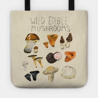 Wild Edible Mushrooms - Nature Art T-Shirt for Mushroom Hunters and Lovers Tote