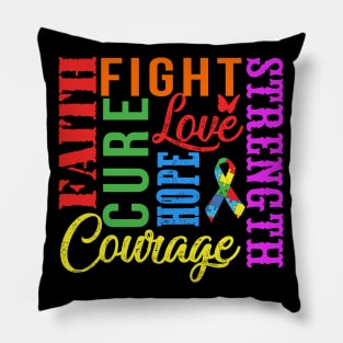 Autism Awareness T-Shirt Fight Faith Hope Love Cure Courage Strength Pillow