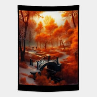 Snow in autumn in a park Tapestry