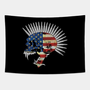 Bullet Head Mohawk Skull with American Flag Tapestry