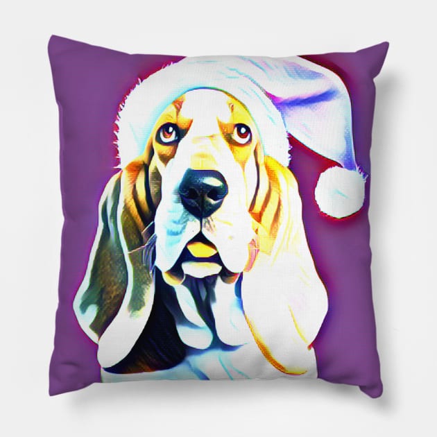 Basset Hound with Pink Santa Hat Pillow by mw1designsart