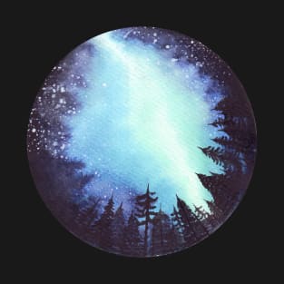 Aurora Borealis glowing above pine forest T-Shirt