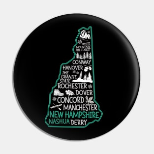 New Hampshire Nashua cute map Conway Hanover Rochester Dover Manchester The Granite State Pin