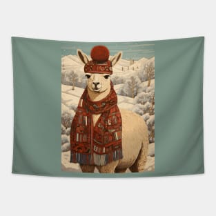 Lama in Hat Funny Christmas Dog Lover Gift Tapestry