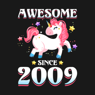 Awesome since 2009 Cute Unicorn 11th Birthday Gift Girls T-Shirt