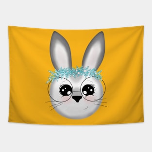 Cute Bunny with glasses and big eyes Tapestry