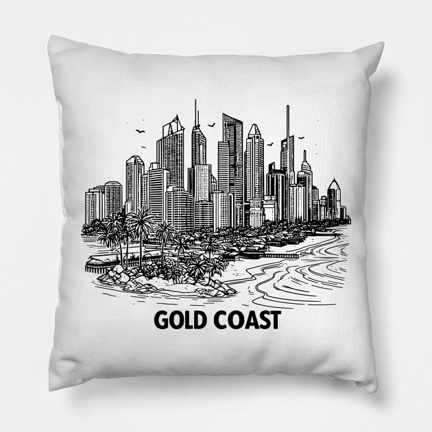 gold coast australia city simple line art illustration Pillow by art poo