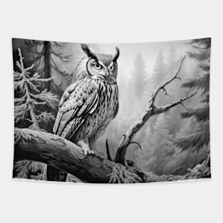 Owl Animal Bird Wild Nature Ink Sketch Style Tapestry