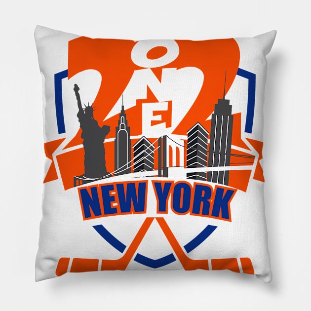 212 New York Hockey Blue/Orange Pillow by AssortedRealitee