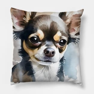 Black White and Brown Multi Colored Chihuahua Watercolor Portrait Pillow