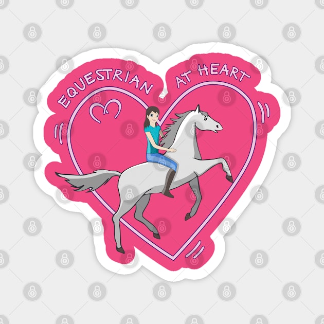 Cute Equestrian at Heart Girl and Horse Love Anime Magnet by French Salsa