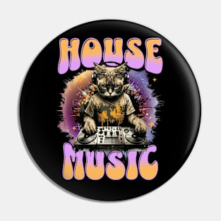 HOUSE MUSIC  - Feline Dj on Decks (pink/orange) Pin