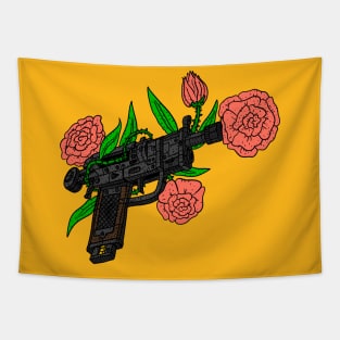 gun with roses, peace symbol. anti gun violence. Tapestry