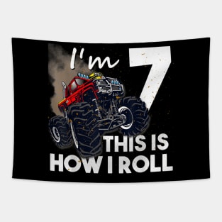 7Th Birthday T Shirt Boy Monster Truck 7 Years Old Tapestry