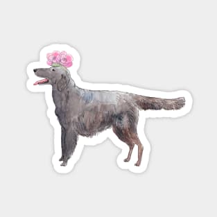 Flatcoated retriever with flower Magnet