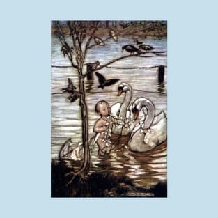 Peter Saved by Swans - Peter Pan in Kensington Gardens - Arthur Rackham T-Shirt