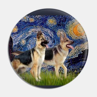 Starry Night Adapted to Include Two German Shepherds Pin