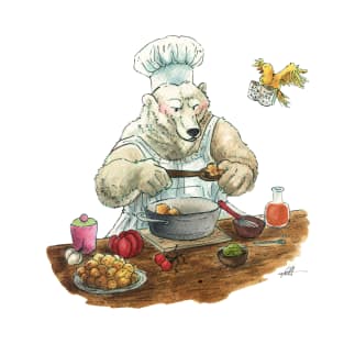 Cooking Bear Watercolour Children's Book Painting T-Shirt