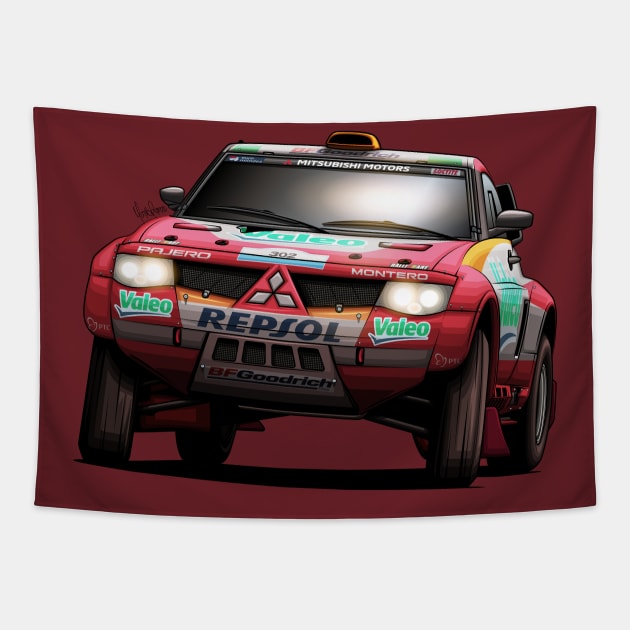 Mitsubishi Pajero Evo - Dakar Tapestry by Mario Ramos Rally Art