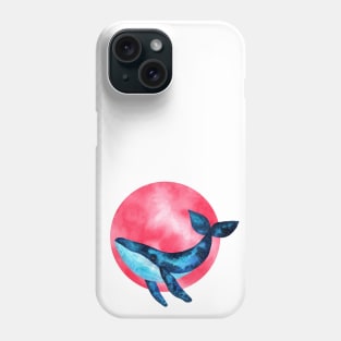 Cute space blue whale illustration with pink moon bubble Phone Case