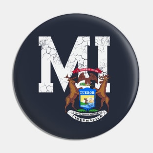 State Of Michigan Flag Retro Distressed Pin