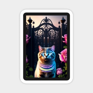 British Shorthair Cat Keeps Watch at Gothic Gate Magnet