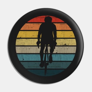 Bicyclist Silhouette On A Distressed Retro Sunset product Pin